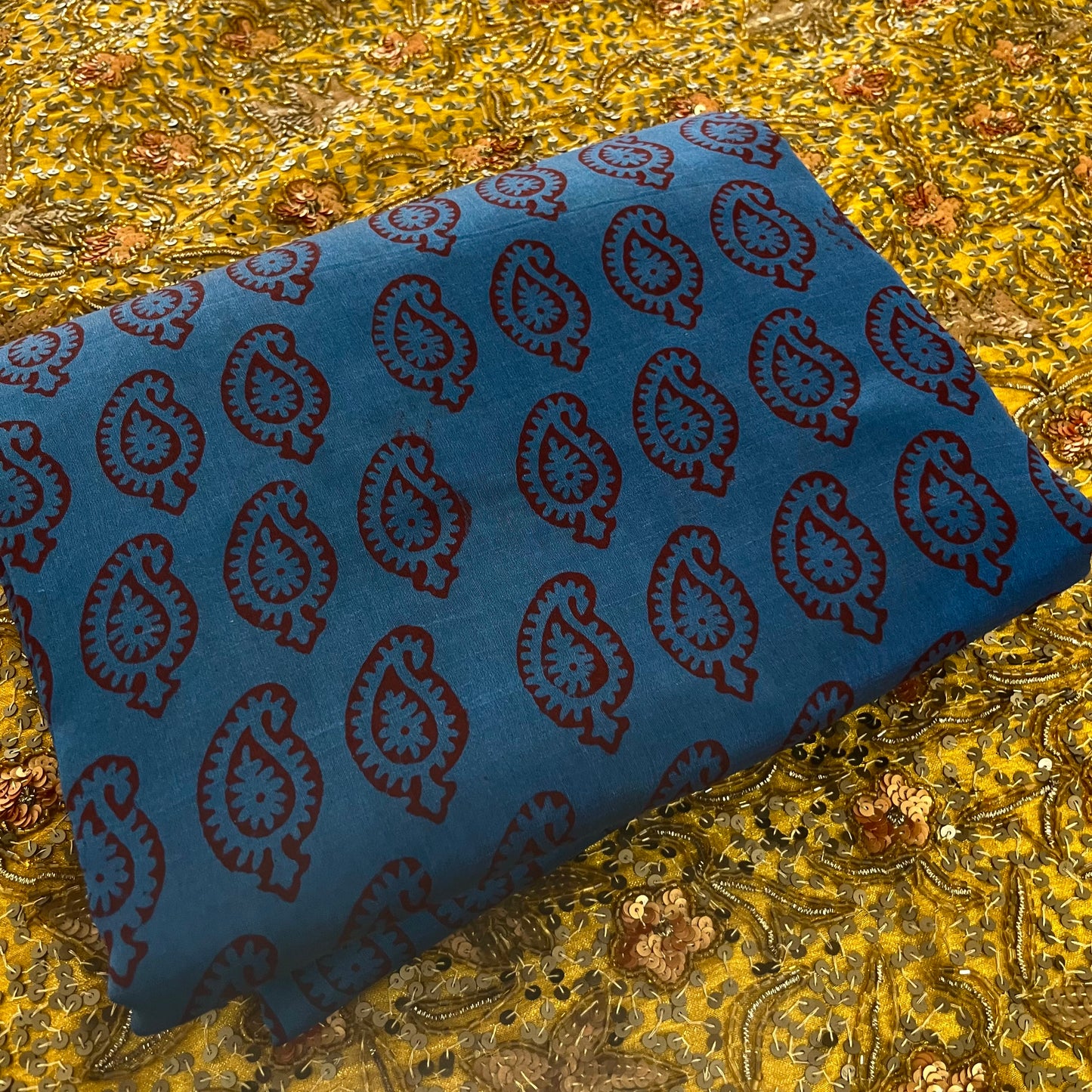 Dark Blue and maroon bagh print Maheshwari saree