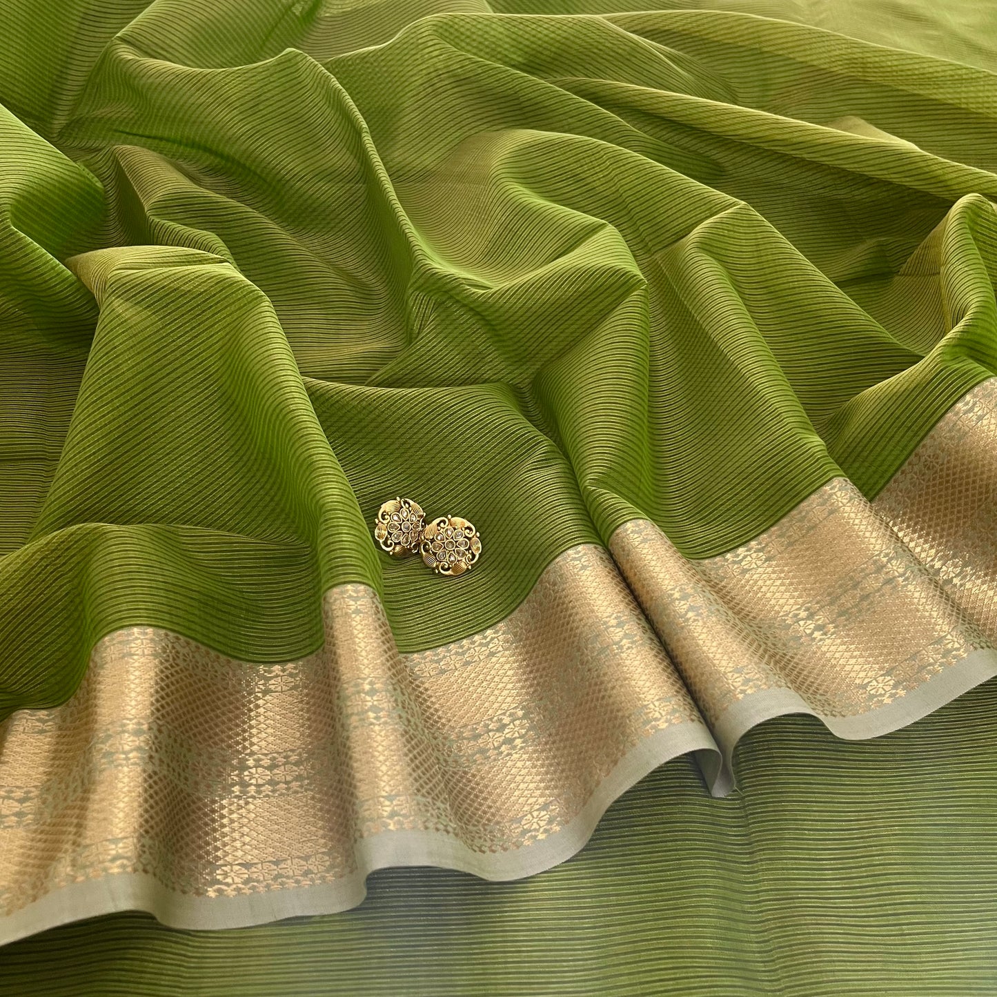 Moss green Maheshwari saree with zari border