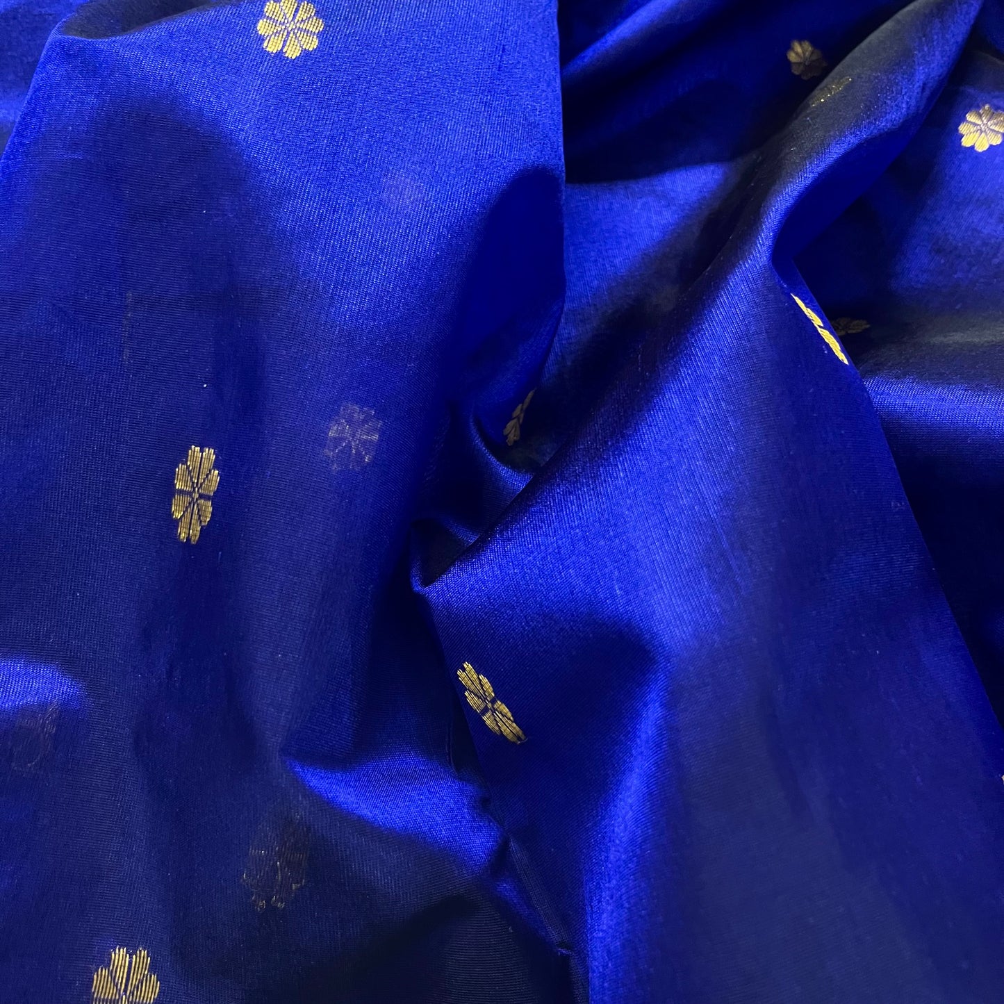 Dark blue Chanderi silk saree with flower bootis all over
