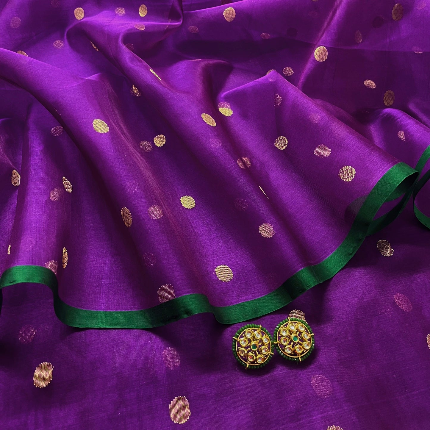 Violet dual tone chanderi silk saree with zari bootis all over