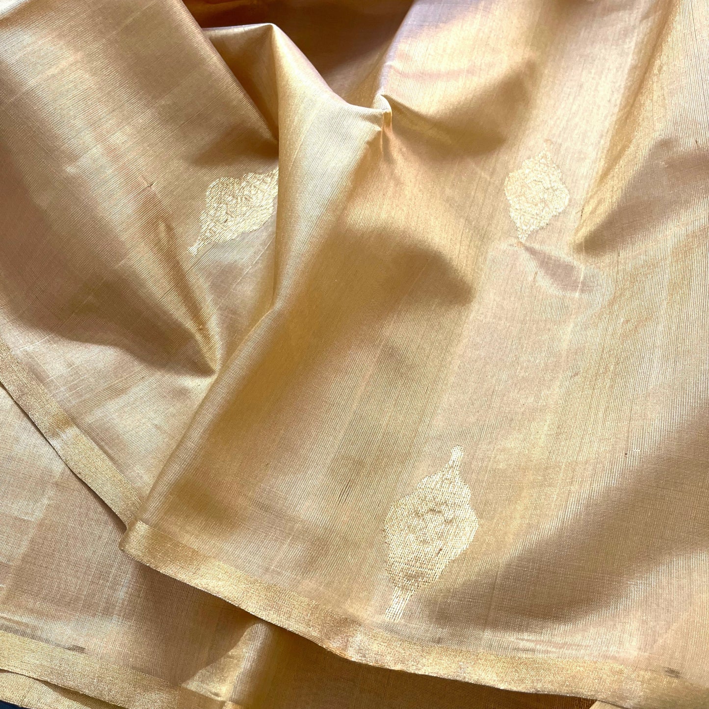 Gold chanderi silk saree with jhoomar motifs all over