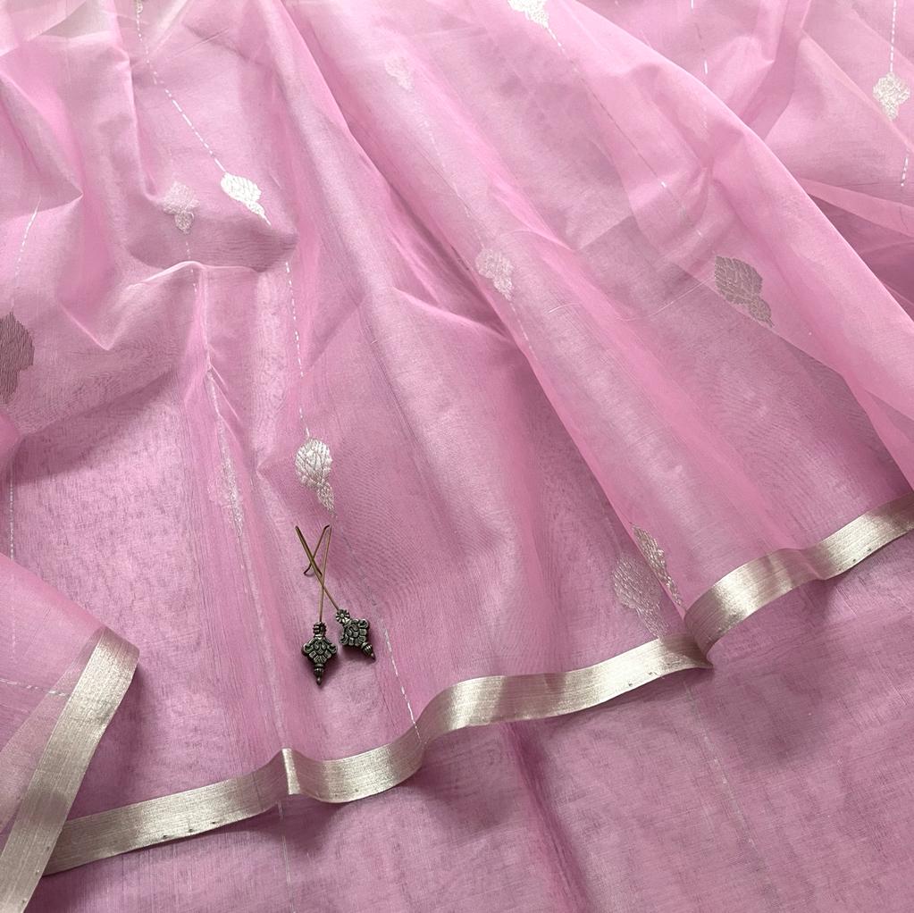Dusty pink Chanderi organza silk with jhumka motifs all over