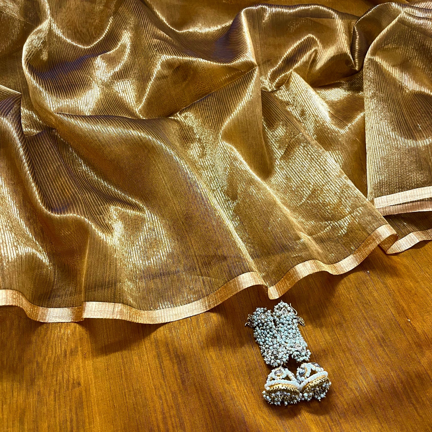 Mustard and gold maheshwari saree with zari border