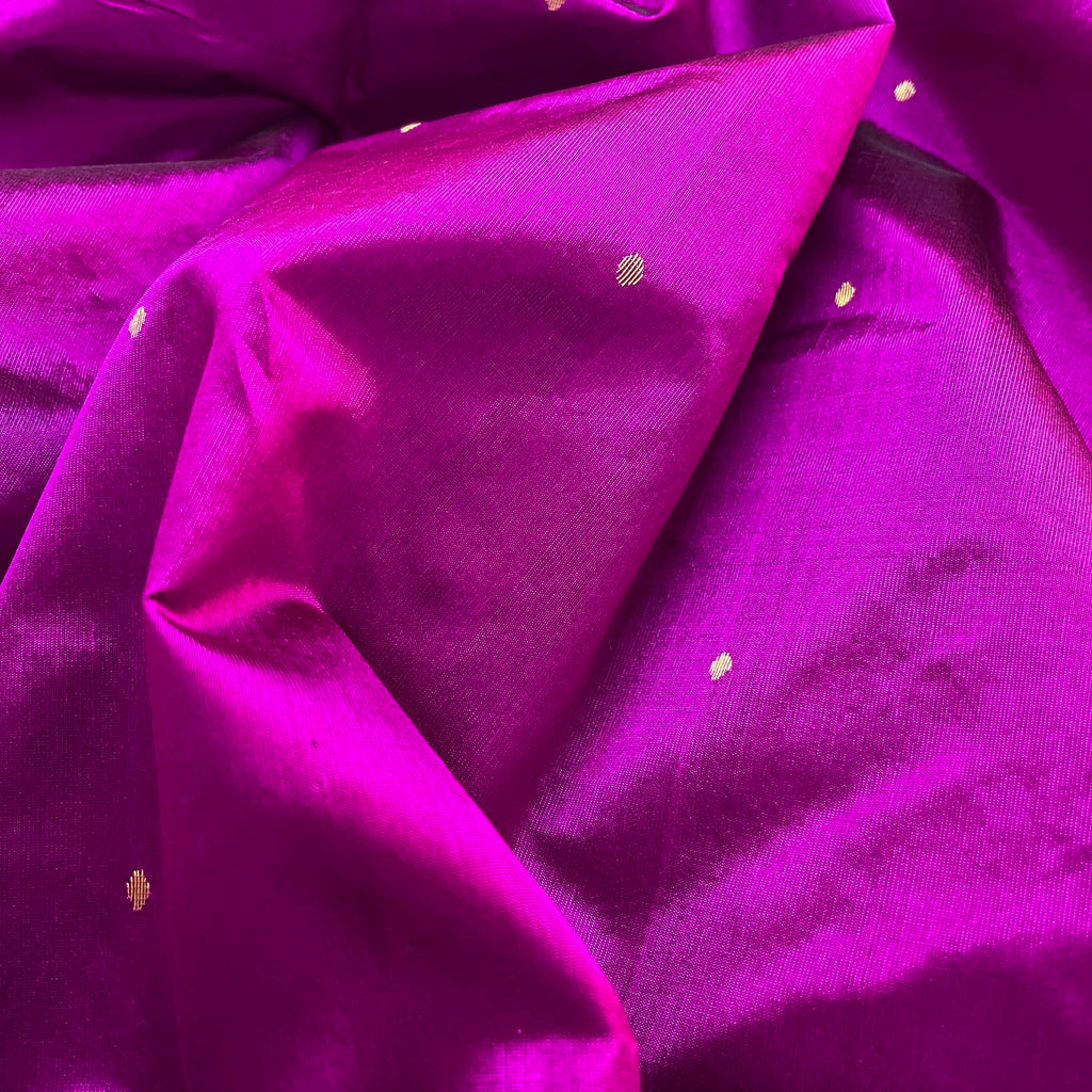 Wine chanderi silk saree with zari bootis all over