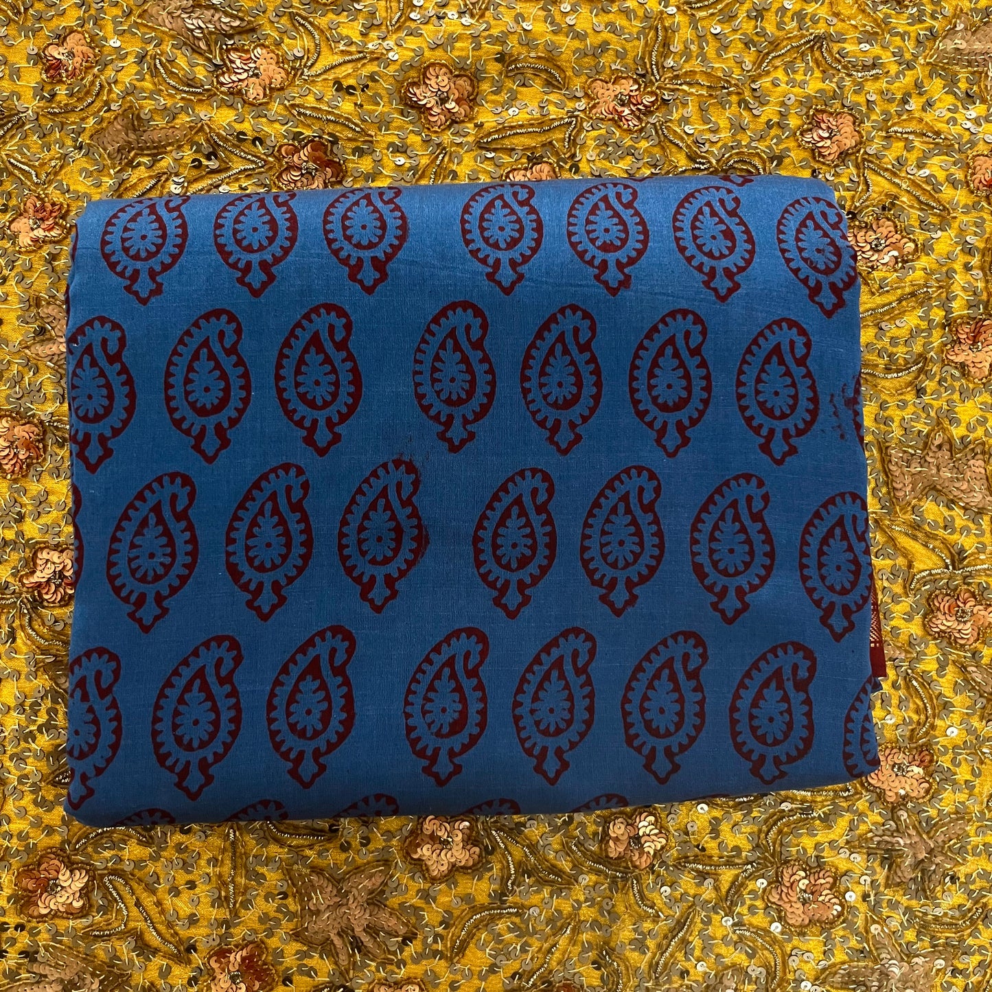 Dark Blue and maroon bagh print Maheshwari saree