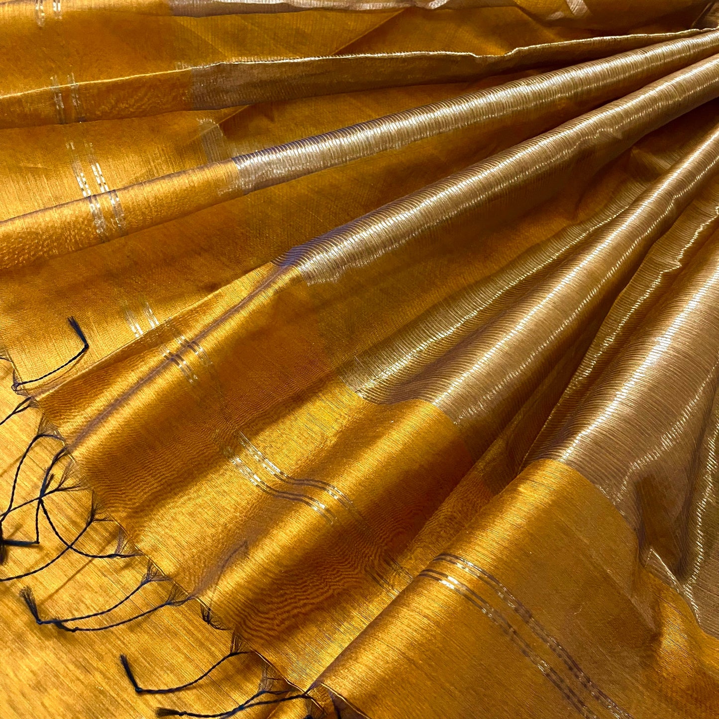 Mustard and gold maheshwari saree with zari border