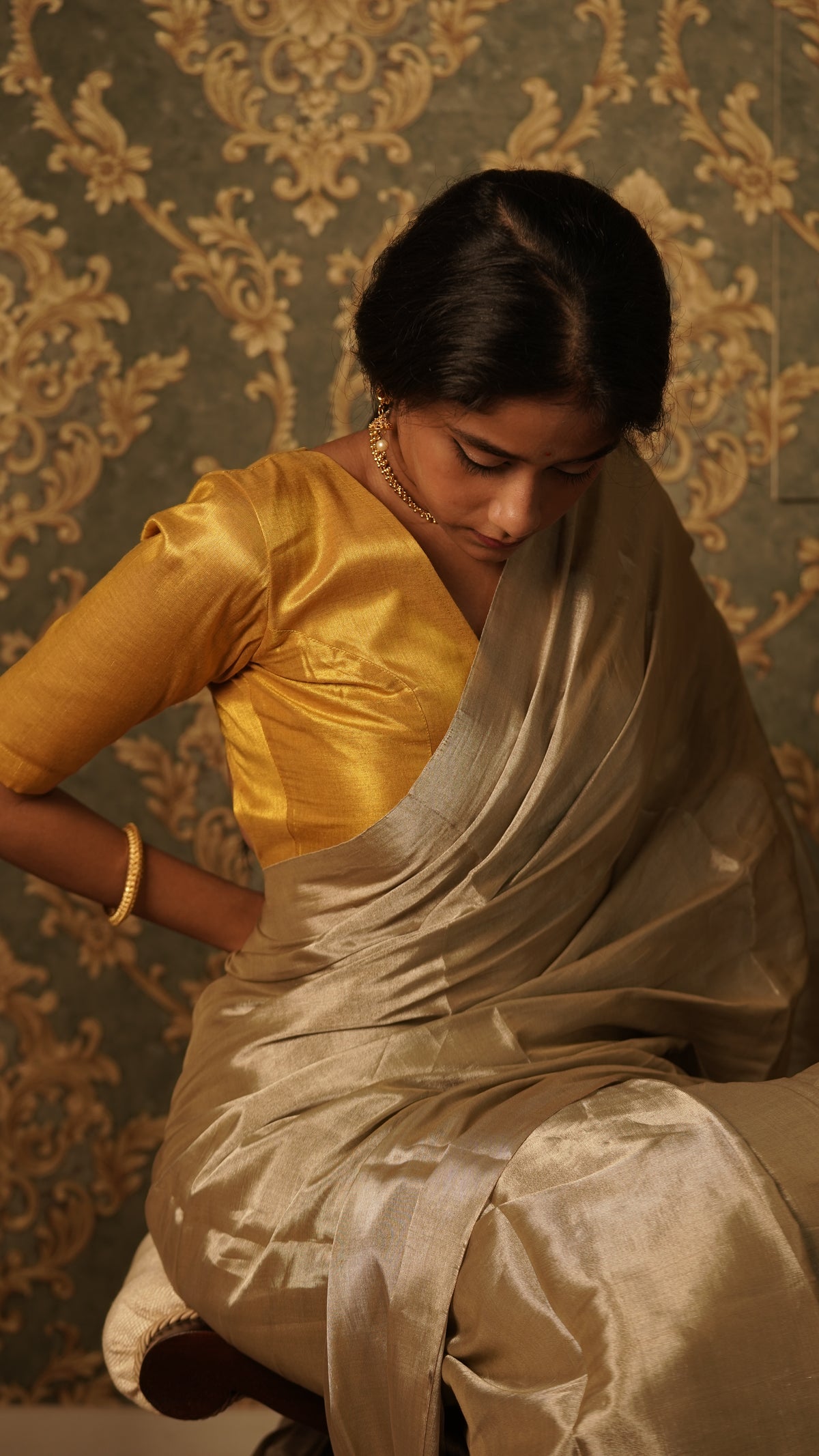 Royal silver chanderi tissue silk saree