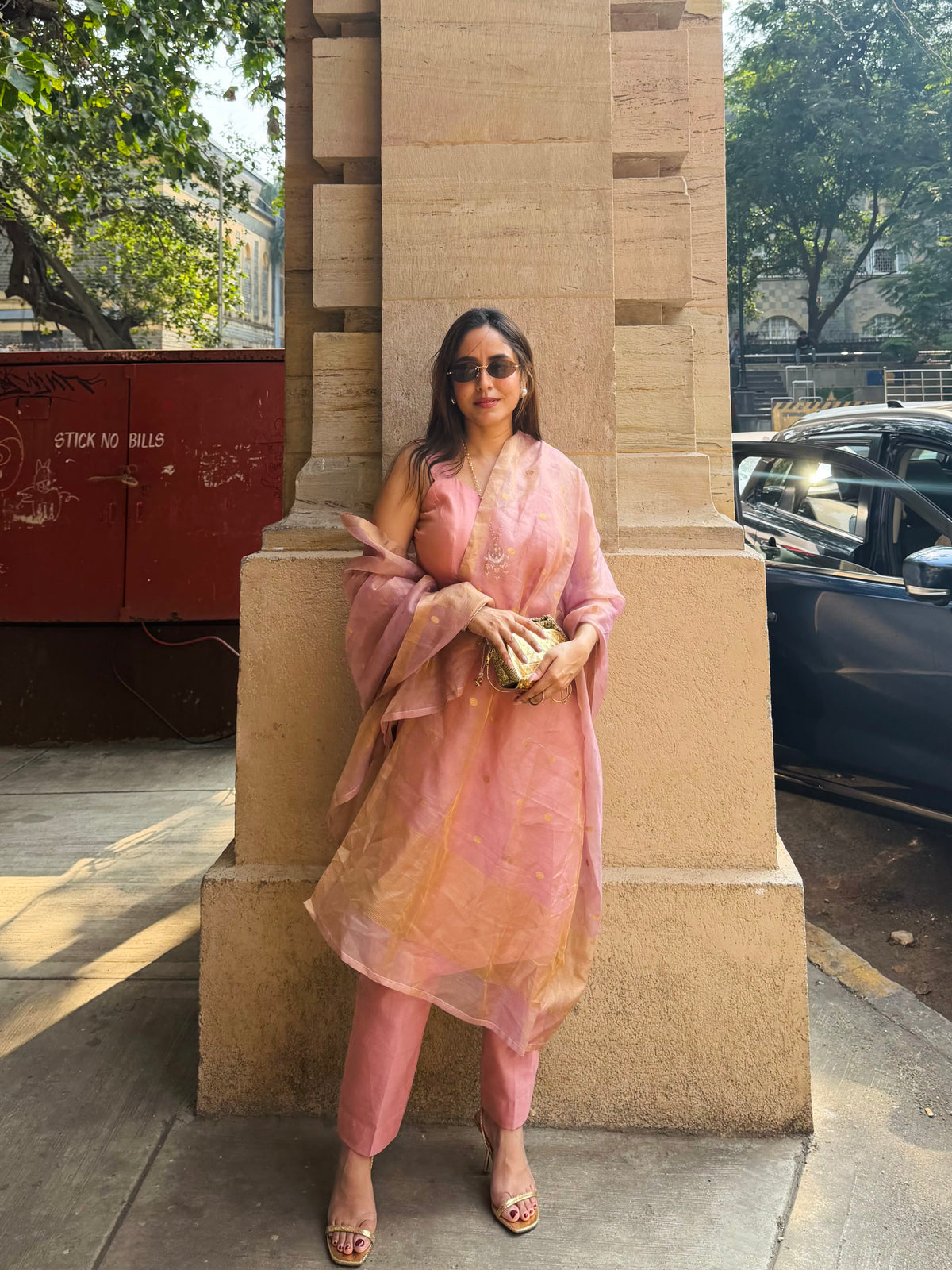 Rose Pink Chanderi Tissue Silk Suit
