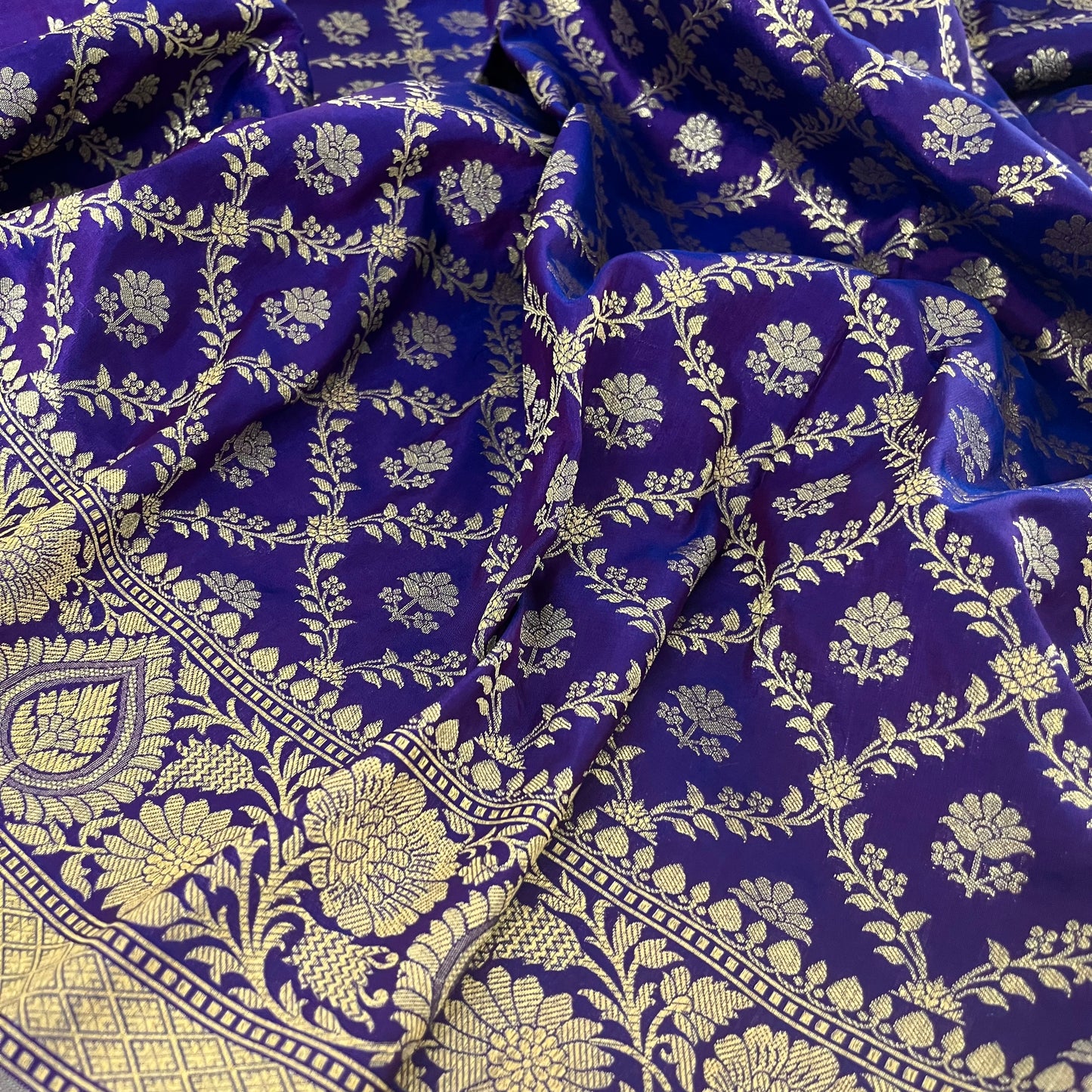 Dark Purple Banarasi silk saree with zari jaal work all over