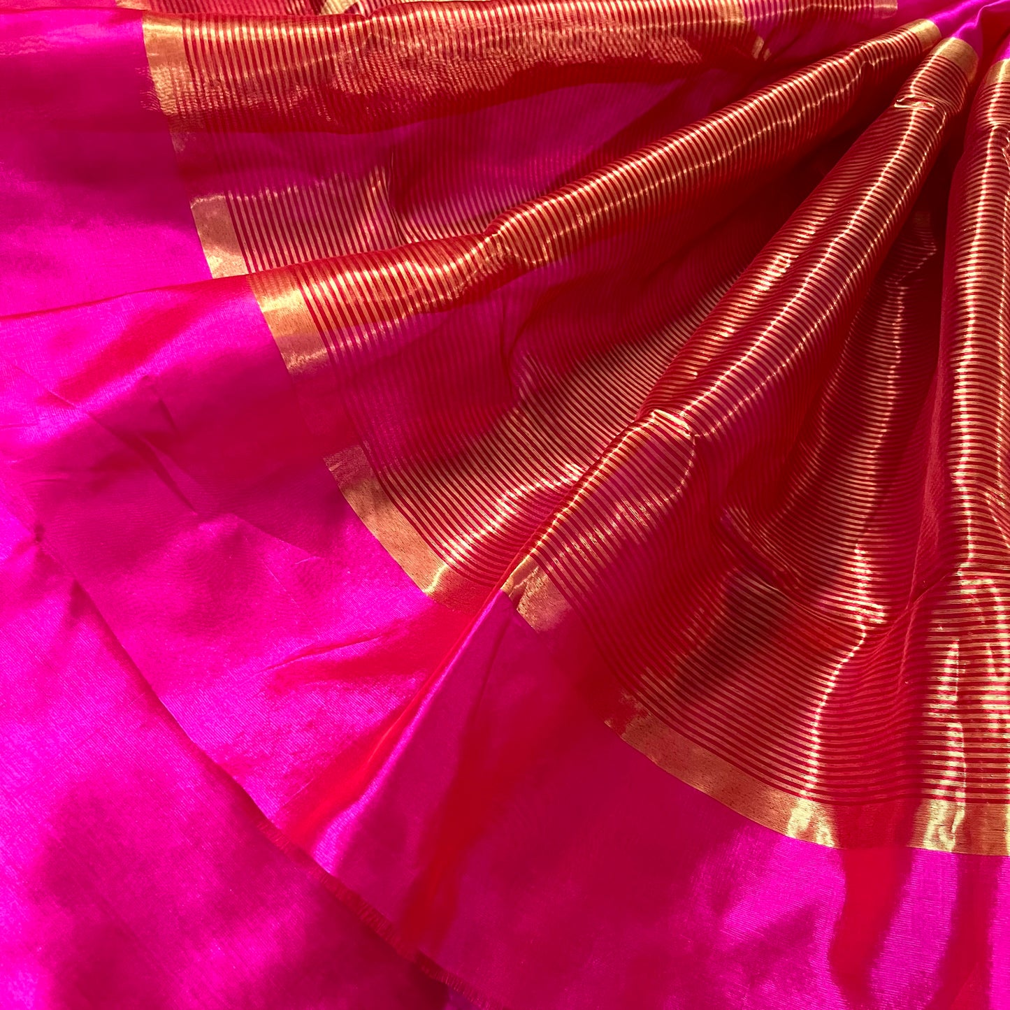 Pink and red Chanderi silk saree with silk border