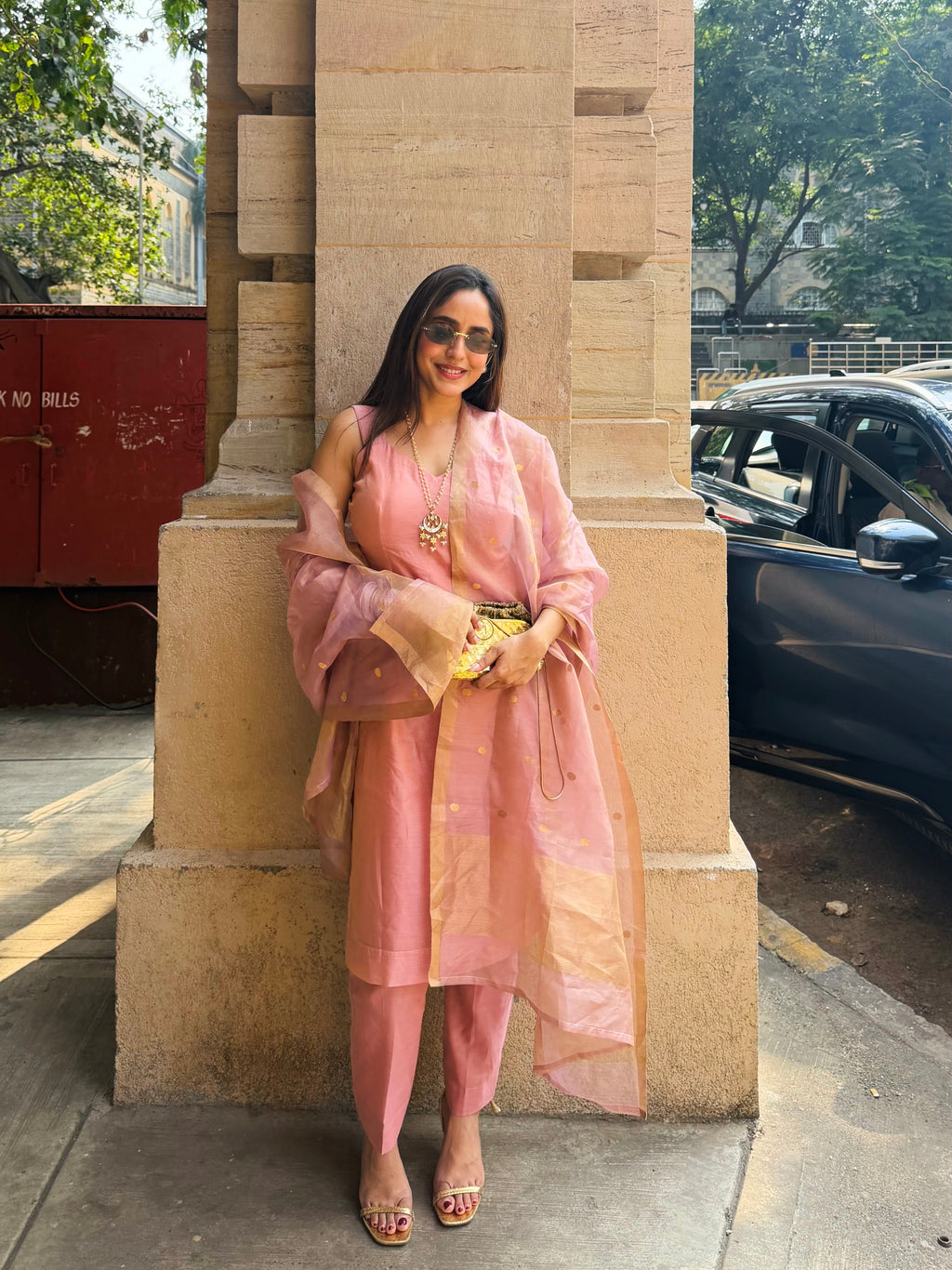 Rose Pink Chanderi Tissue Silk Suit