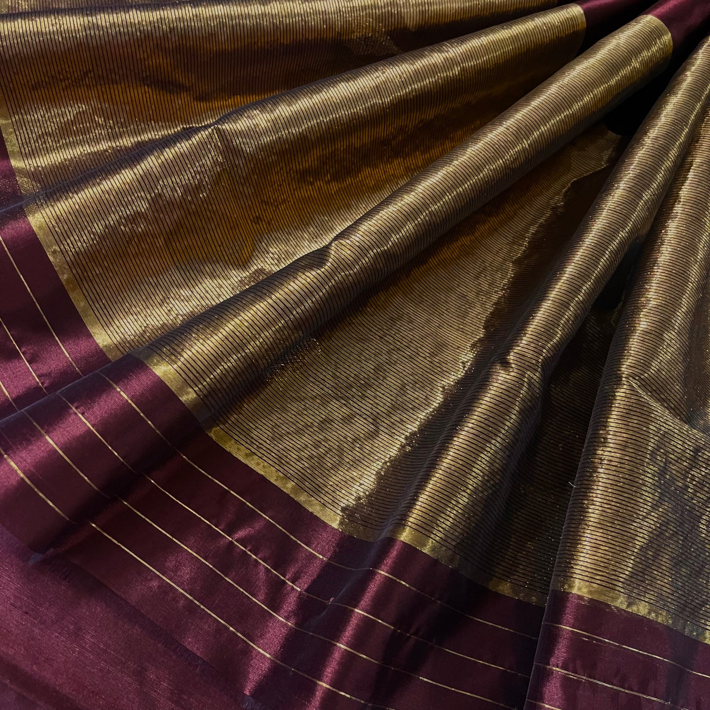Mahogany chanderi silk saree with jhoomar motifs all over