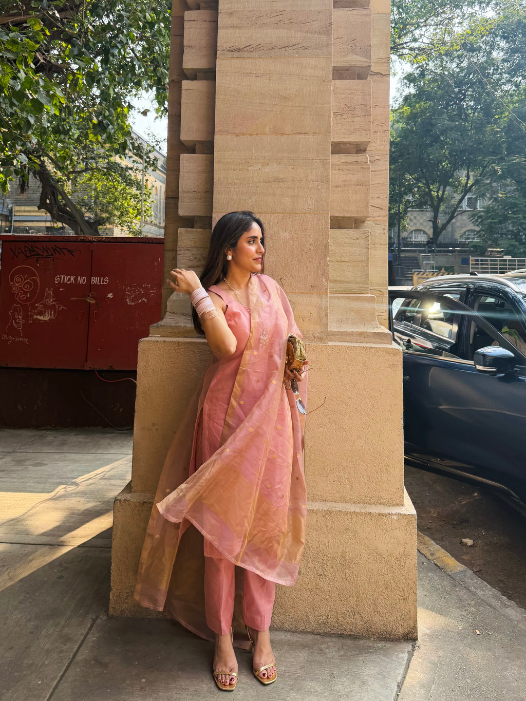 Rose Pink Chanderi Tissue Silk Suit