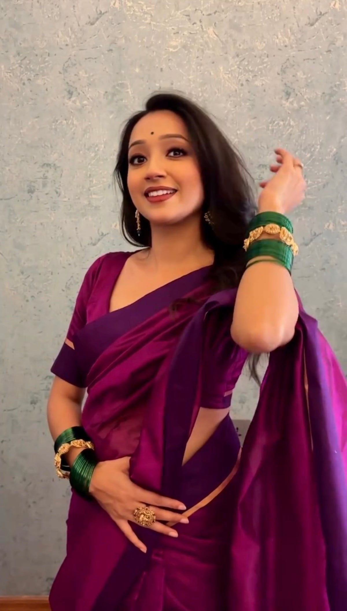 Plum & Indigo Chanderi silk saree with zari lines on pallu
