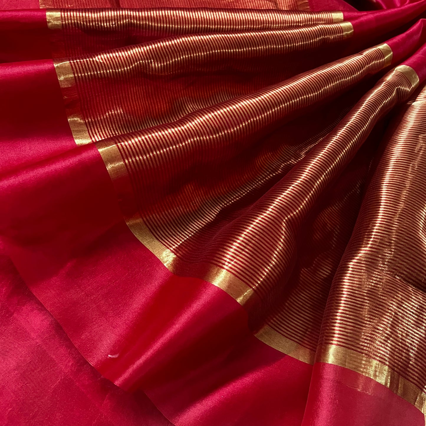 Red Chanderi Silk Saree with Tissue Border
