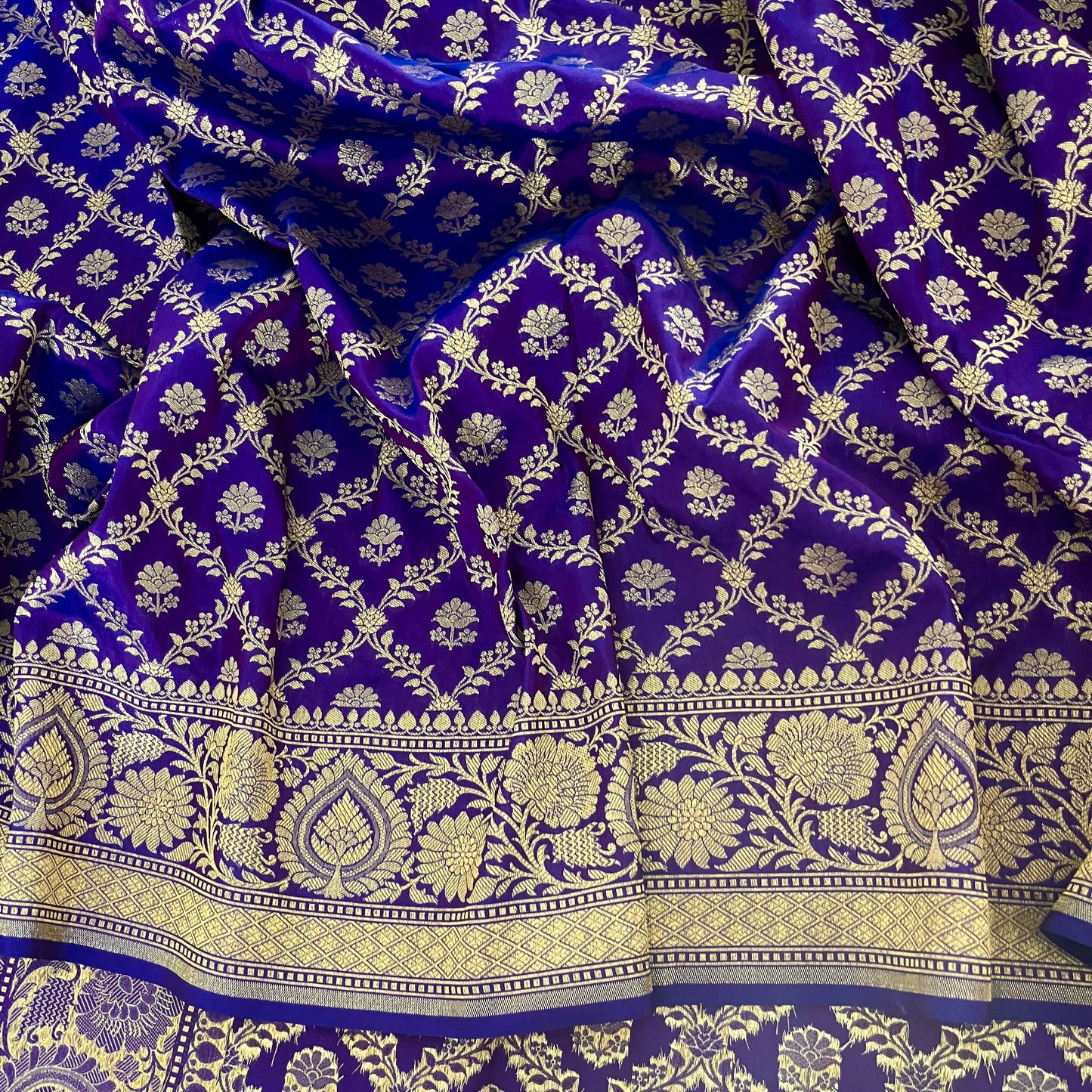 Dark Purple Banarasi silk saree with zari jaal work all over