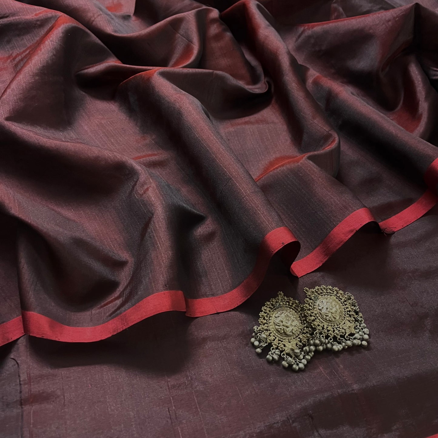Deep maroon Chanderi silk saree