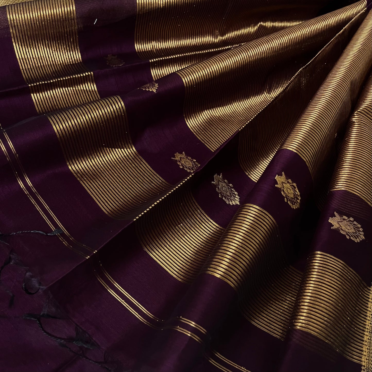 Deep wine Maheshwari saree with zari motifs all over