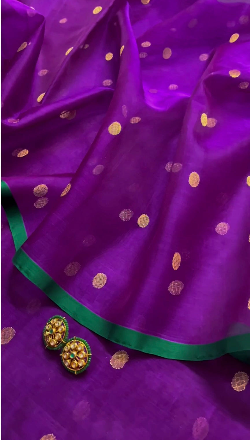 Violet dual tone chanderi silk saree with zari bootis all over
