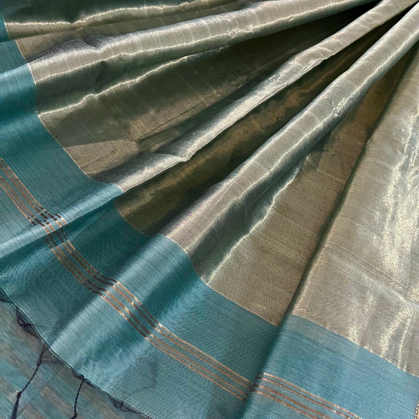 Baby blue Maheshwari saree with zari stripes all over