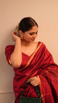 Ready to wear | Deep Maroon Chanderi Silk Saree with Flower Bootis all over