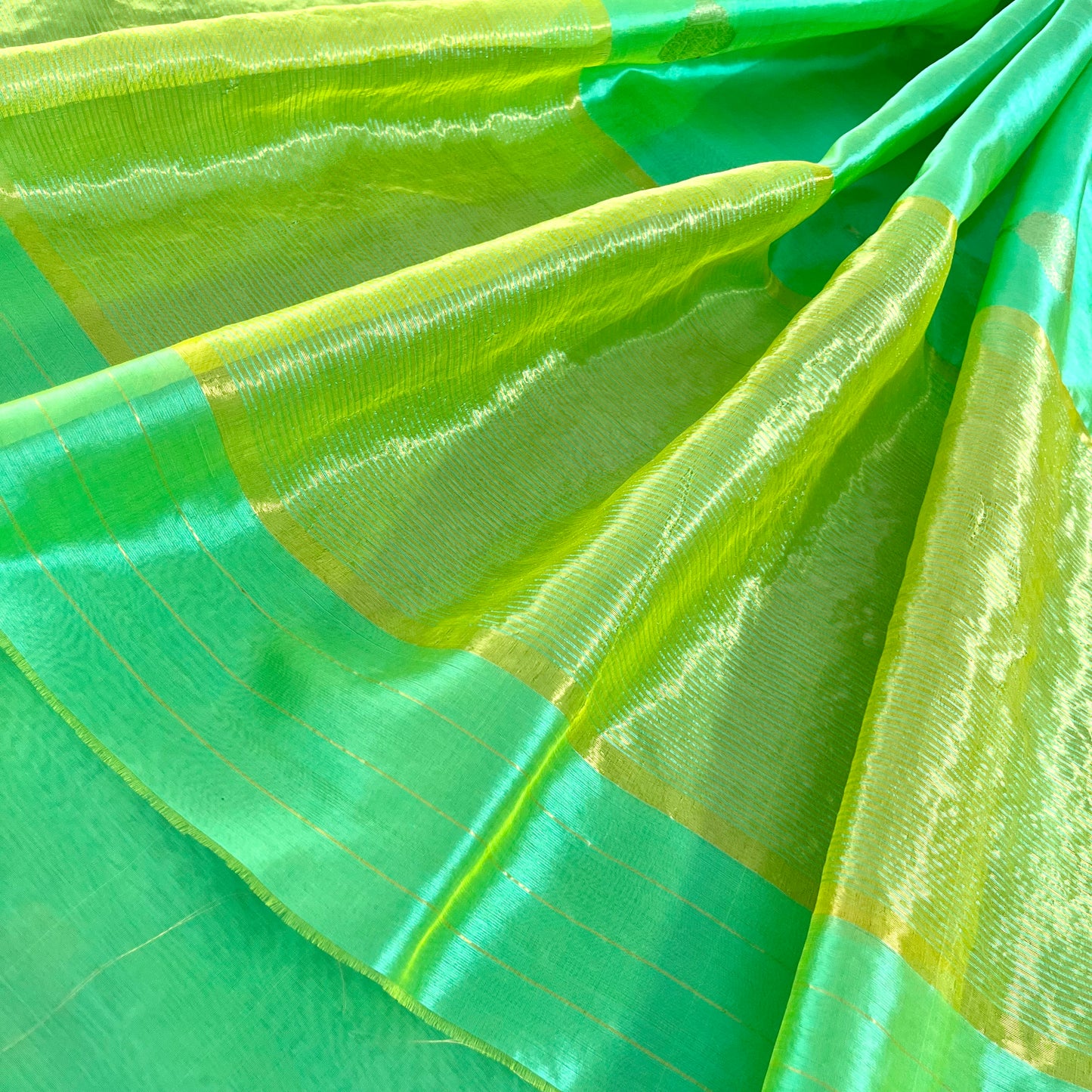 Sea green dual tone Chanderi silk saree with jhoomar motifs all over