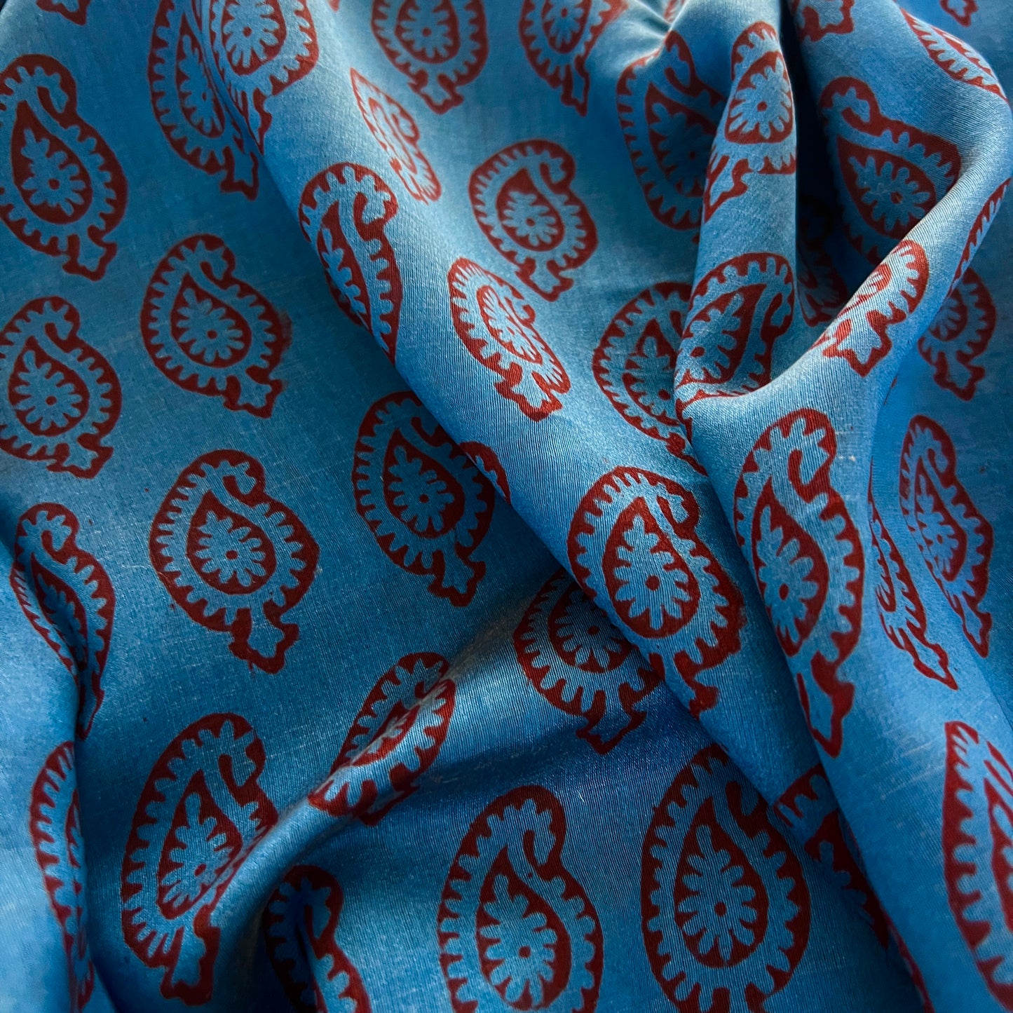 Dark Blue and maroon bagh print Maheshwari saree