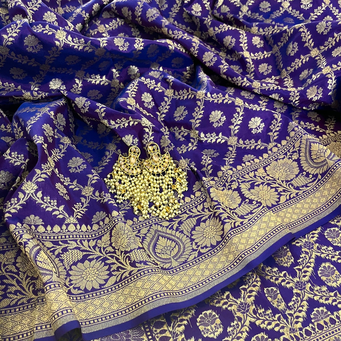 Dark Purple Banarasi silk saree with zari jaal work all over