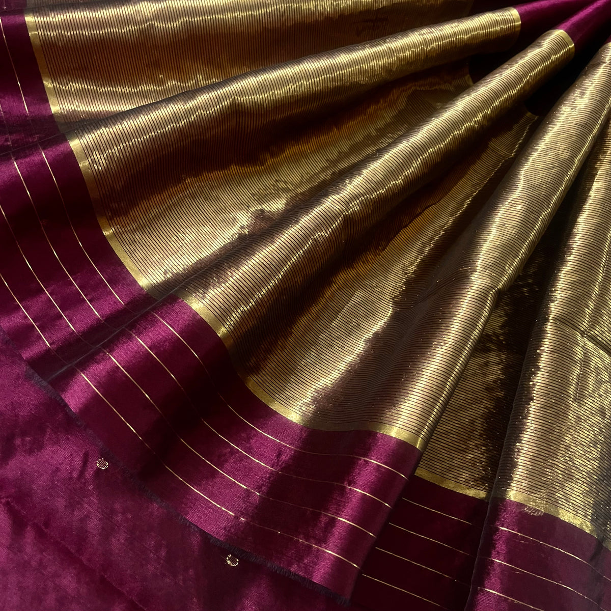 Dark Plum Chanderi Silk Saree with Zari Bootis all over