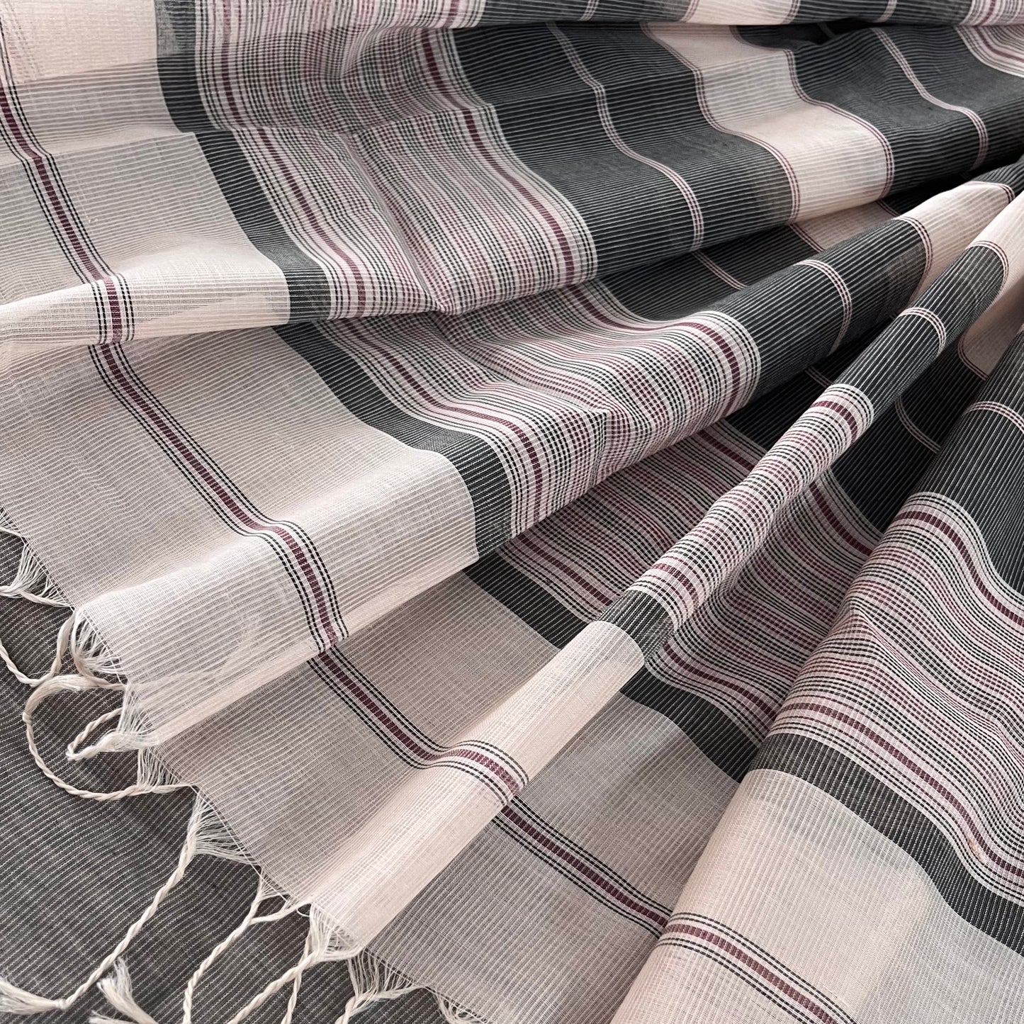 Sand and black Maheshwari saree with resham border