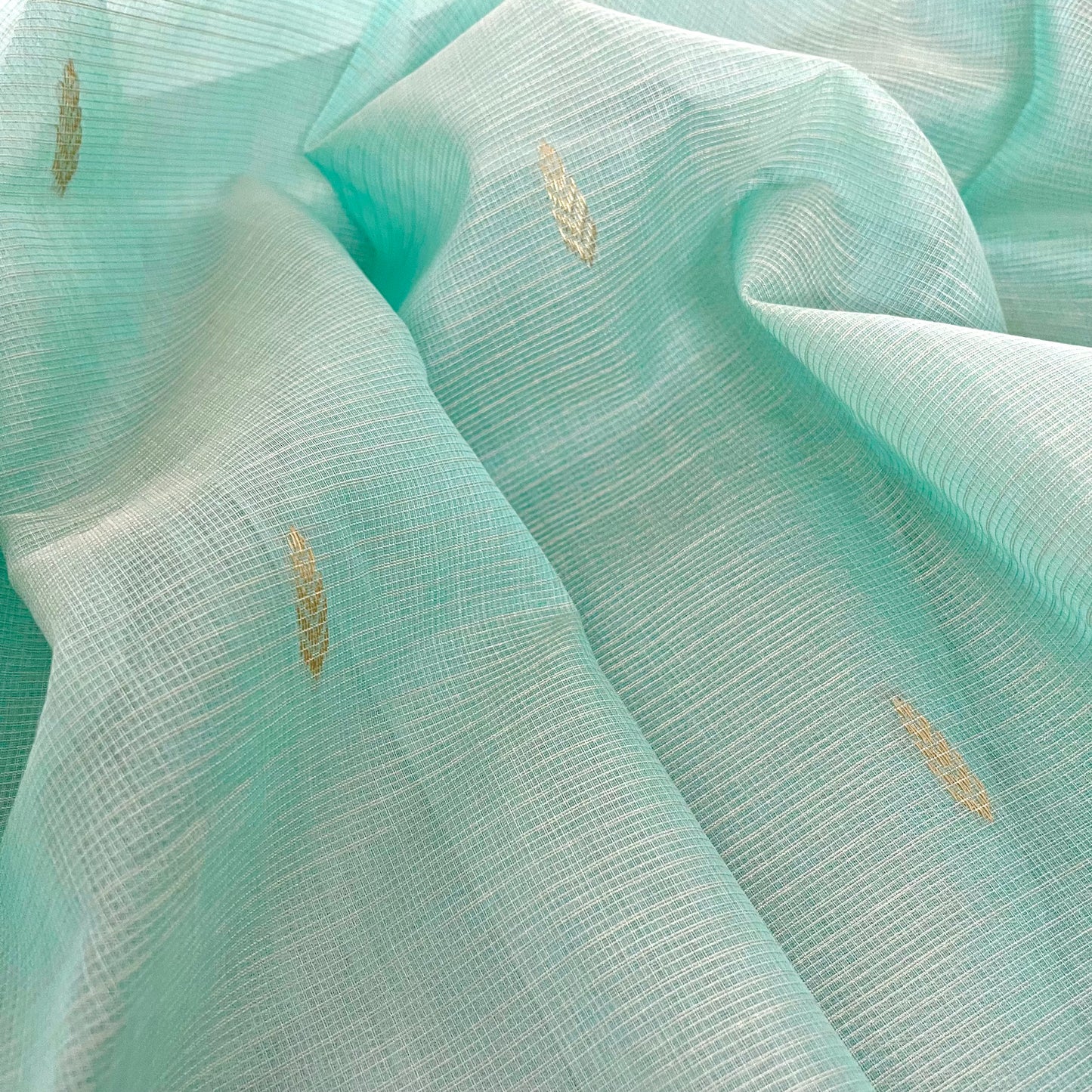 Light blue Maheshwari silk saree with zari checks all over
