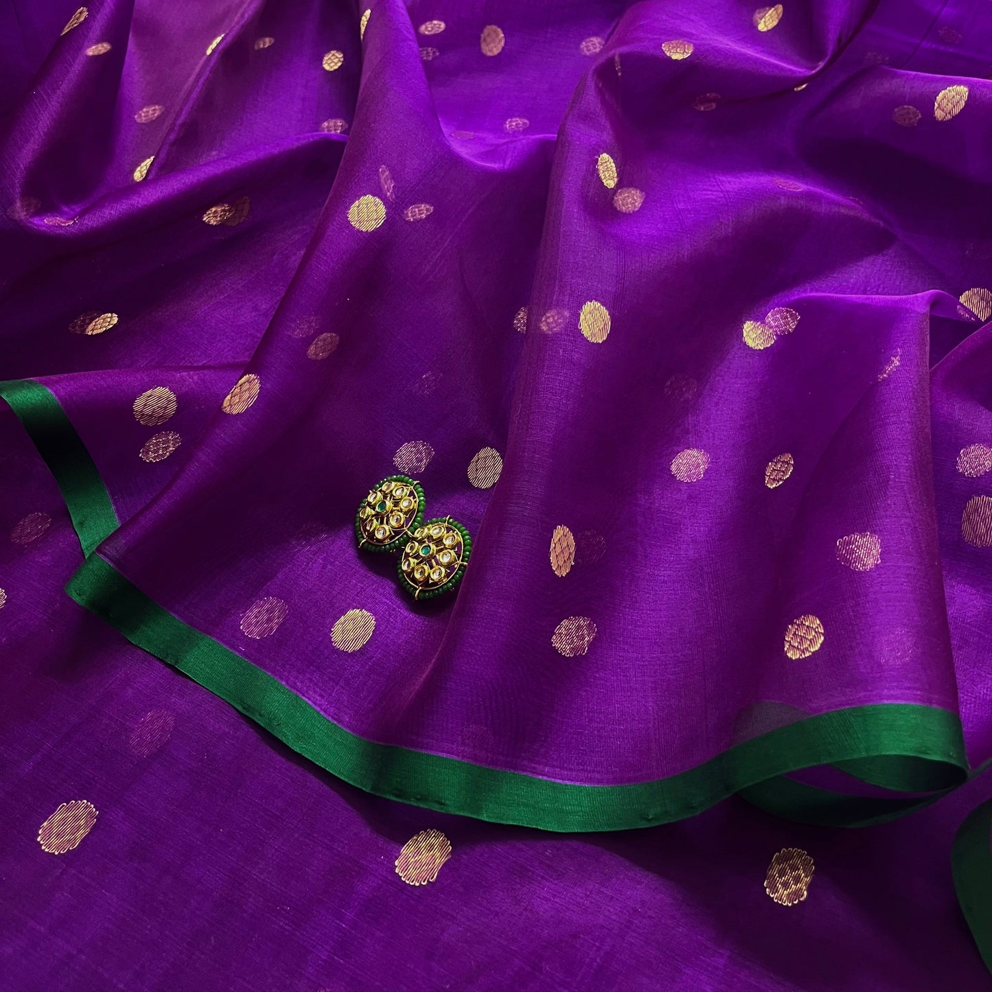 Violet dual tone chanderi silk saree with zari bootis all over