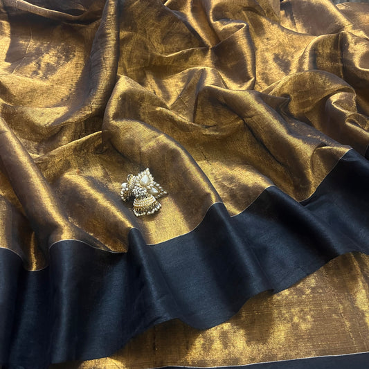 Gold and black linen saree