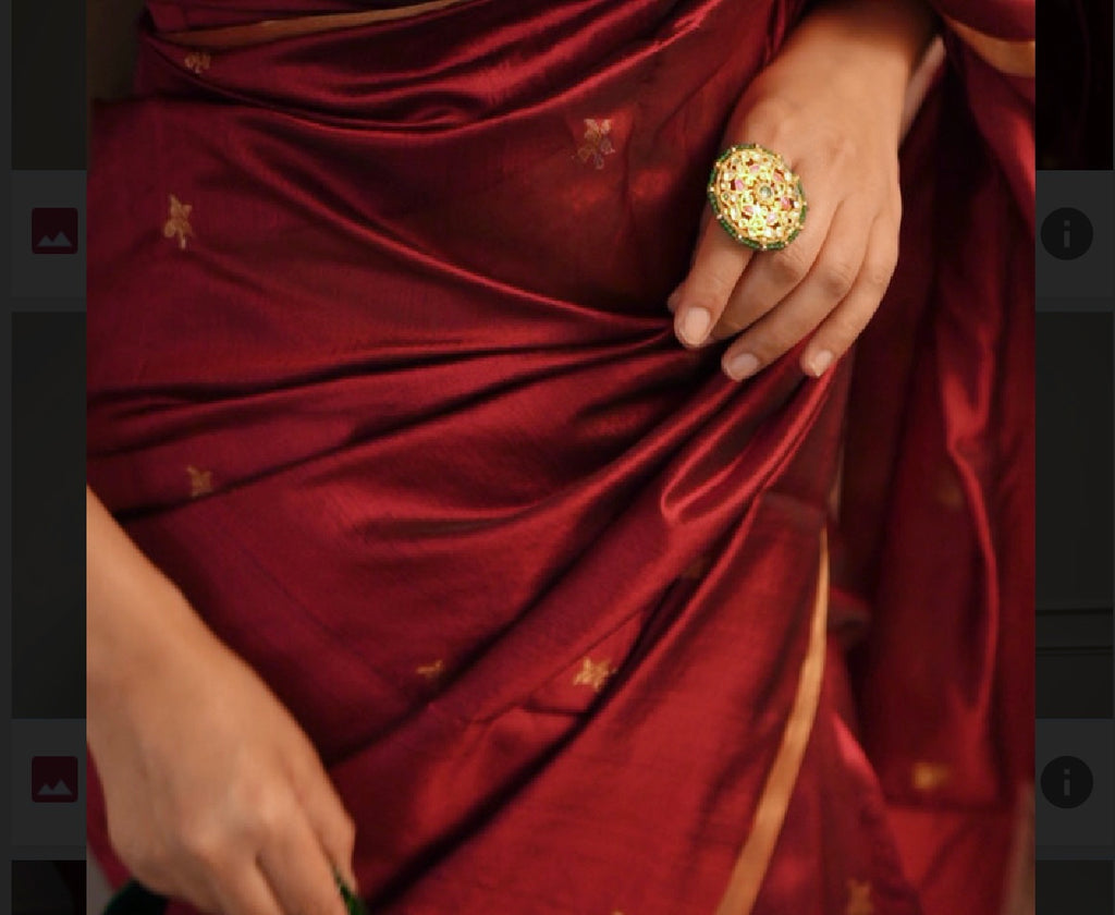 Ready to wear | Deep Maroon Chanderi Silk Saree with Flower Bootis all over