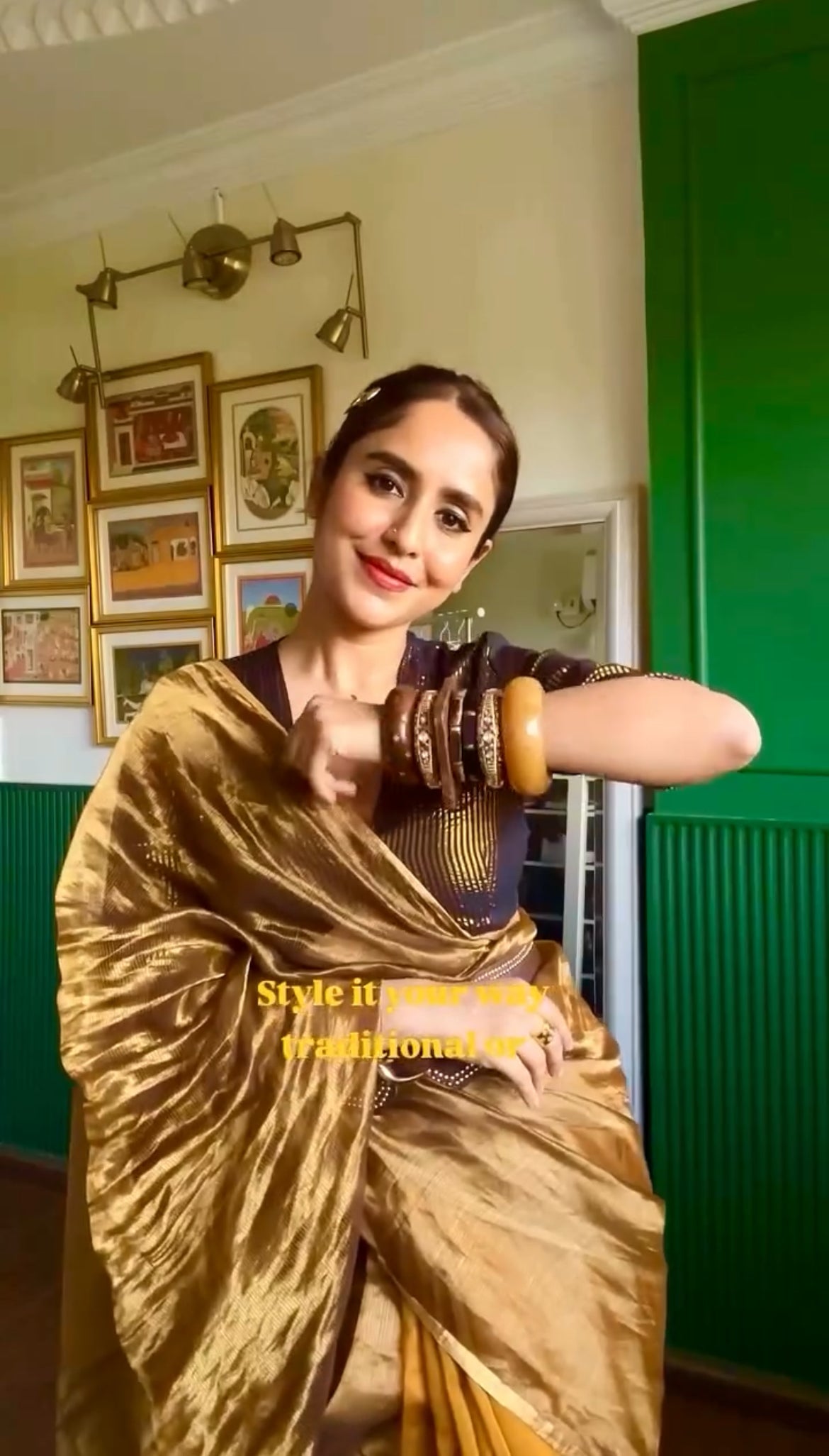 Mustard and gold maheshwari saree with zari border