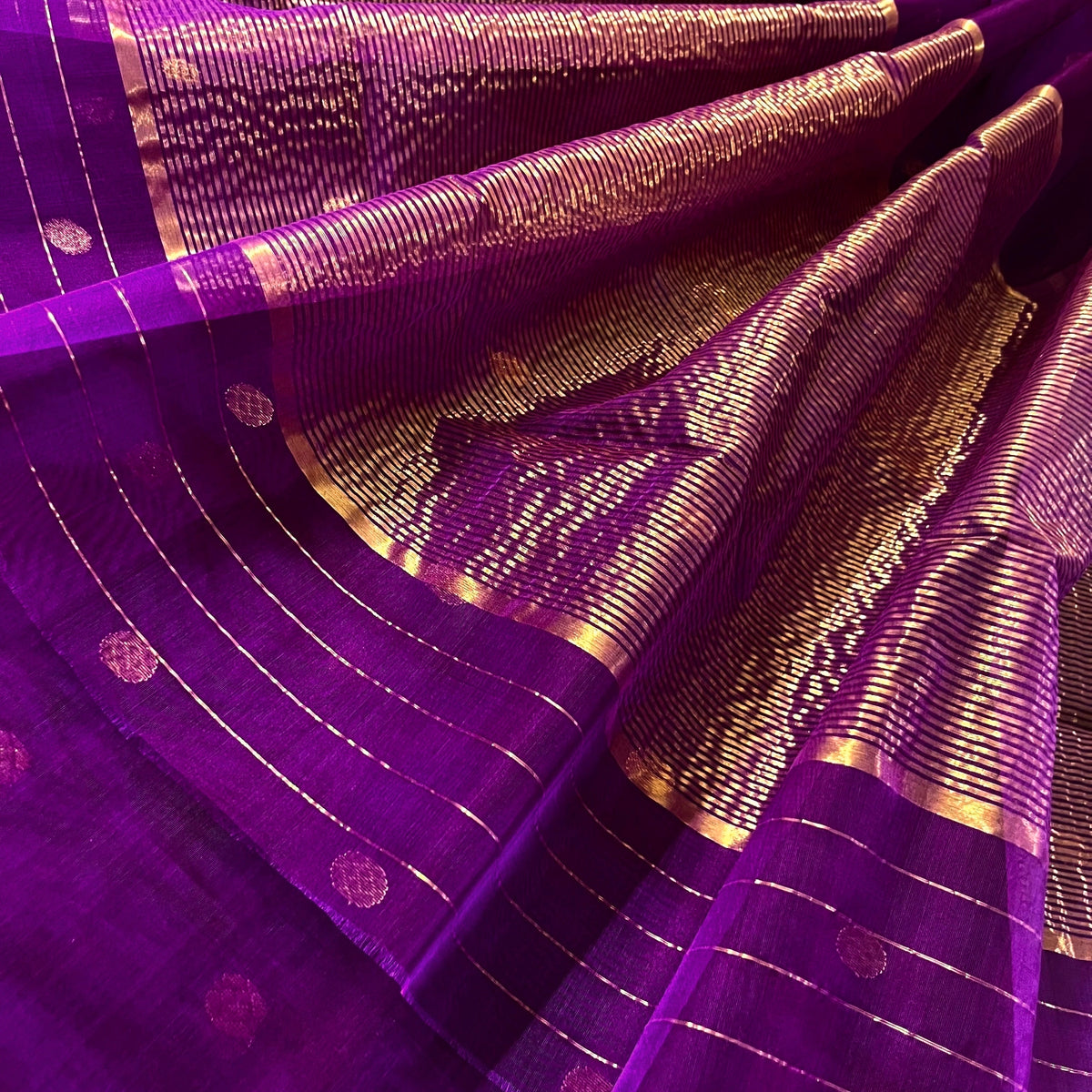 Ready to wear | Violet dual tone chanderi silk saree with zari bootis all over