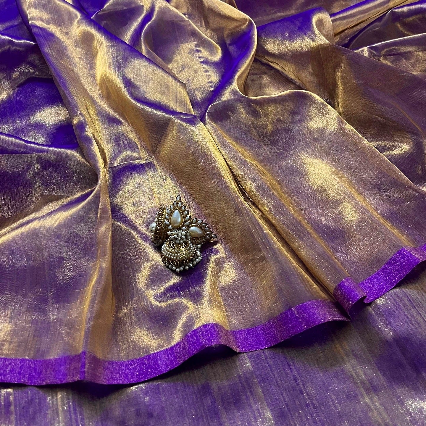 Purple & Gold Chanderi Tissue Silk Saree