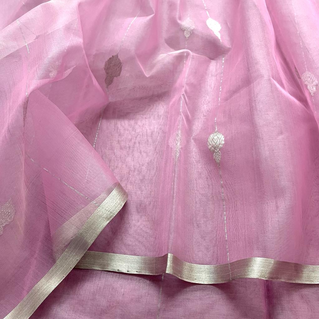 Dusty pink Chanderi organza silk with jhumka motifs all over