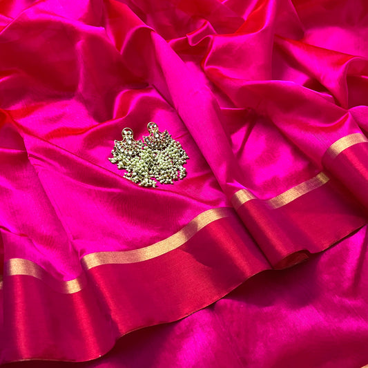 Pink and red Chanderi silk saree with silk border