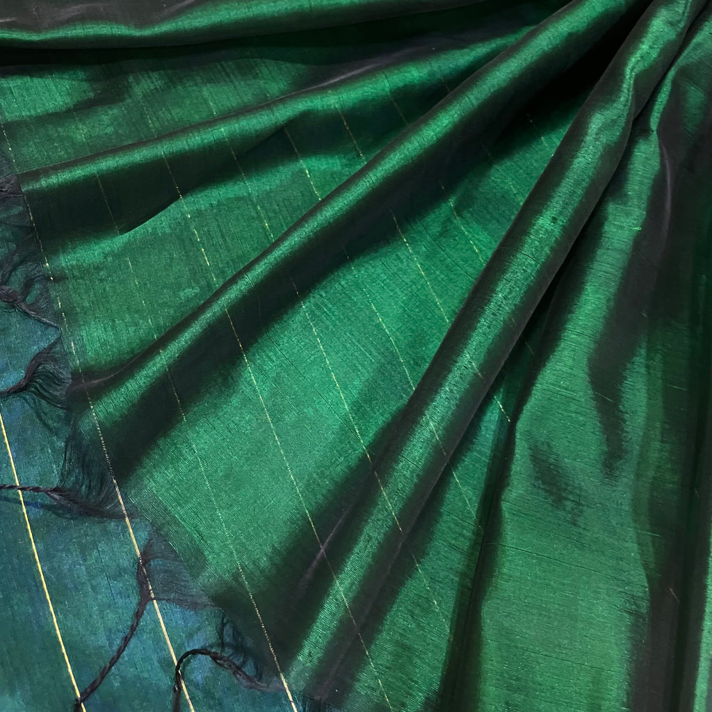 Indigo and green Chanderi silk saree with zari border