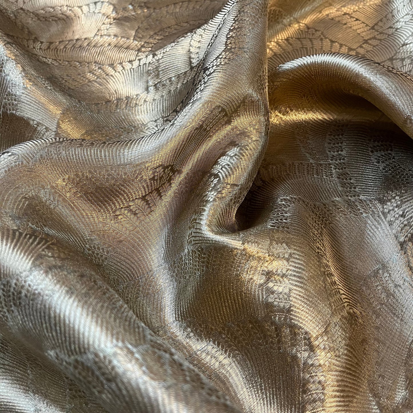 Antique gold Banarasi brocade silk saree with zari pattern all over