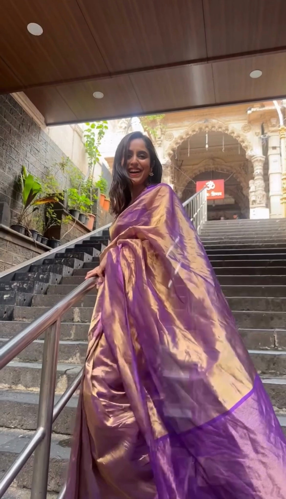 Purple & Gold Chanderi Tissue Silk Saree