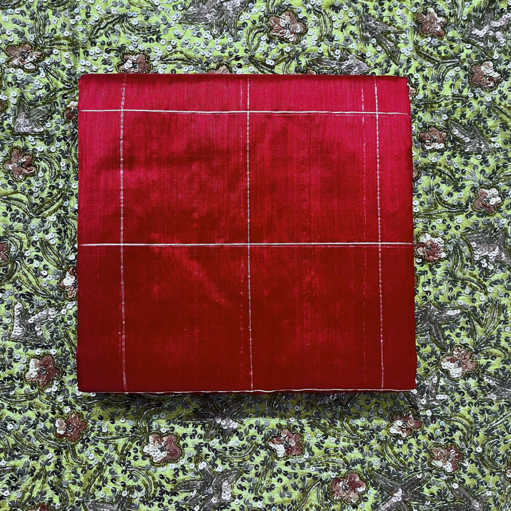 Deep red chanderi silk saree with zari checks all over