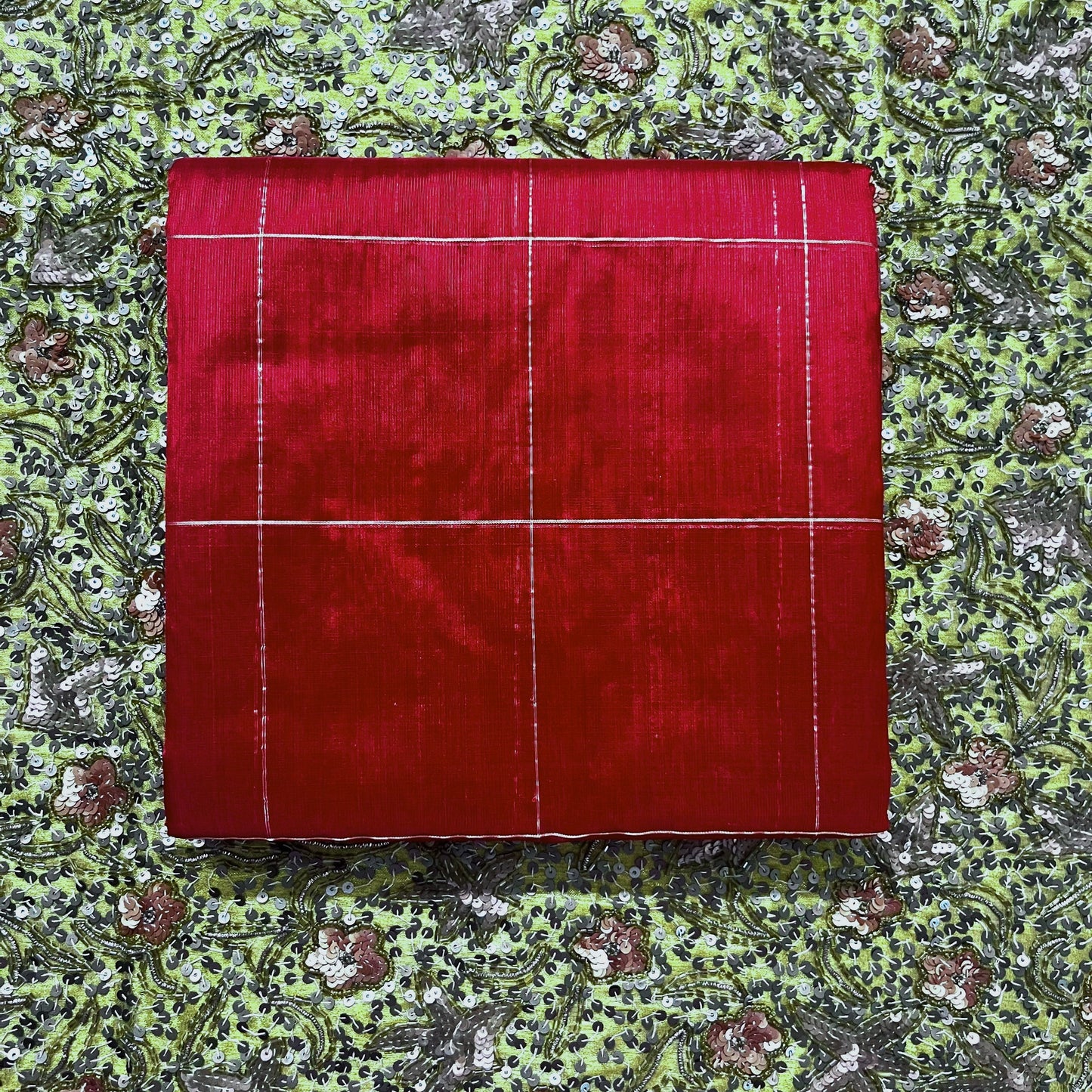 Deep red chanderi silk saree with zari checks all over