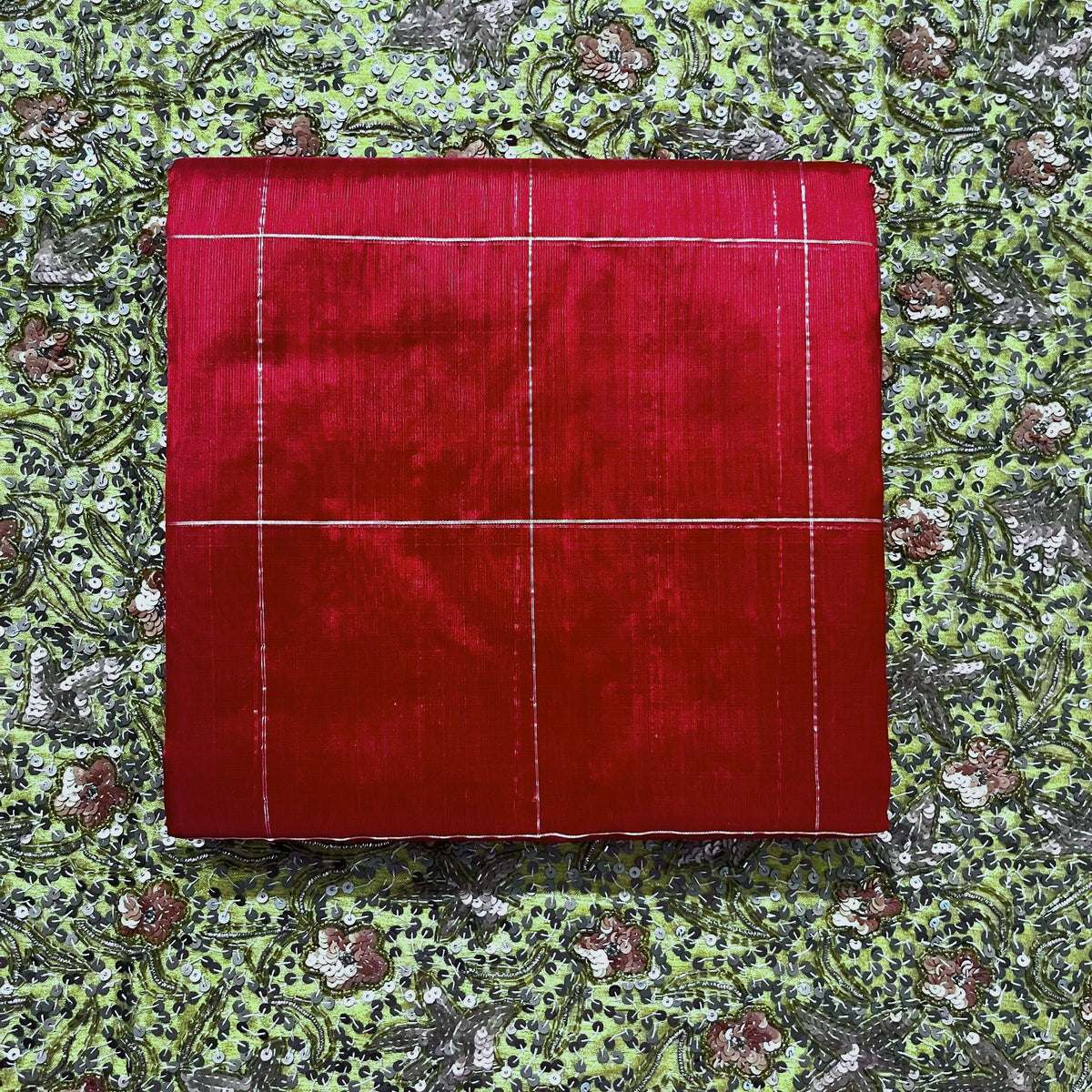 Deep red chanderi silk saree with zari checks all over