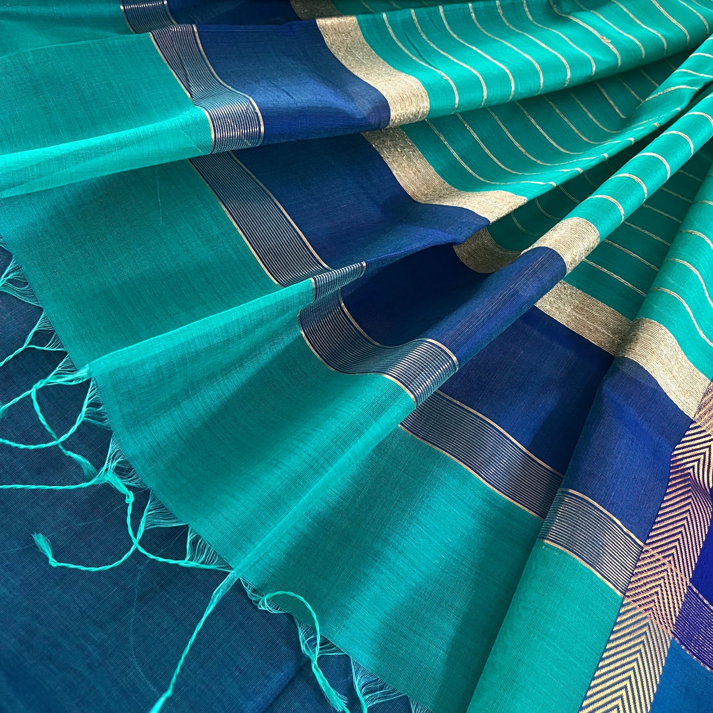 Tiffany green and blue Maheshwari saree