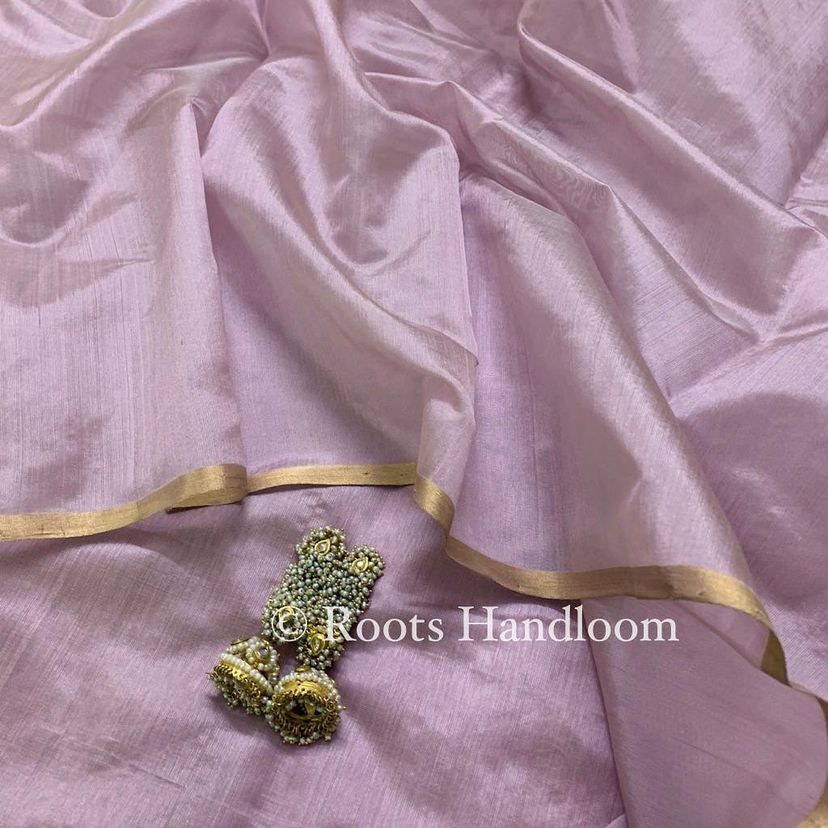 Mauve chanderi silk saree with Zari lines on Pallu