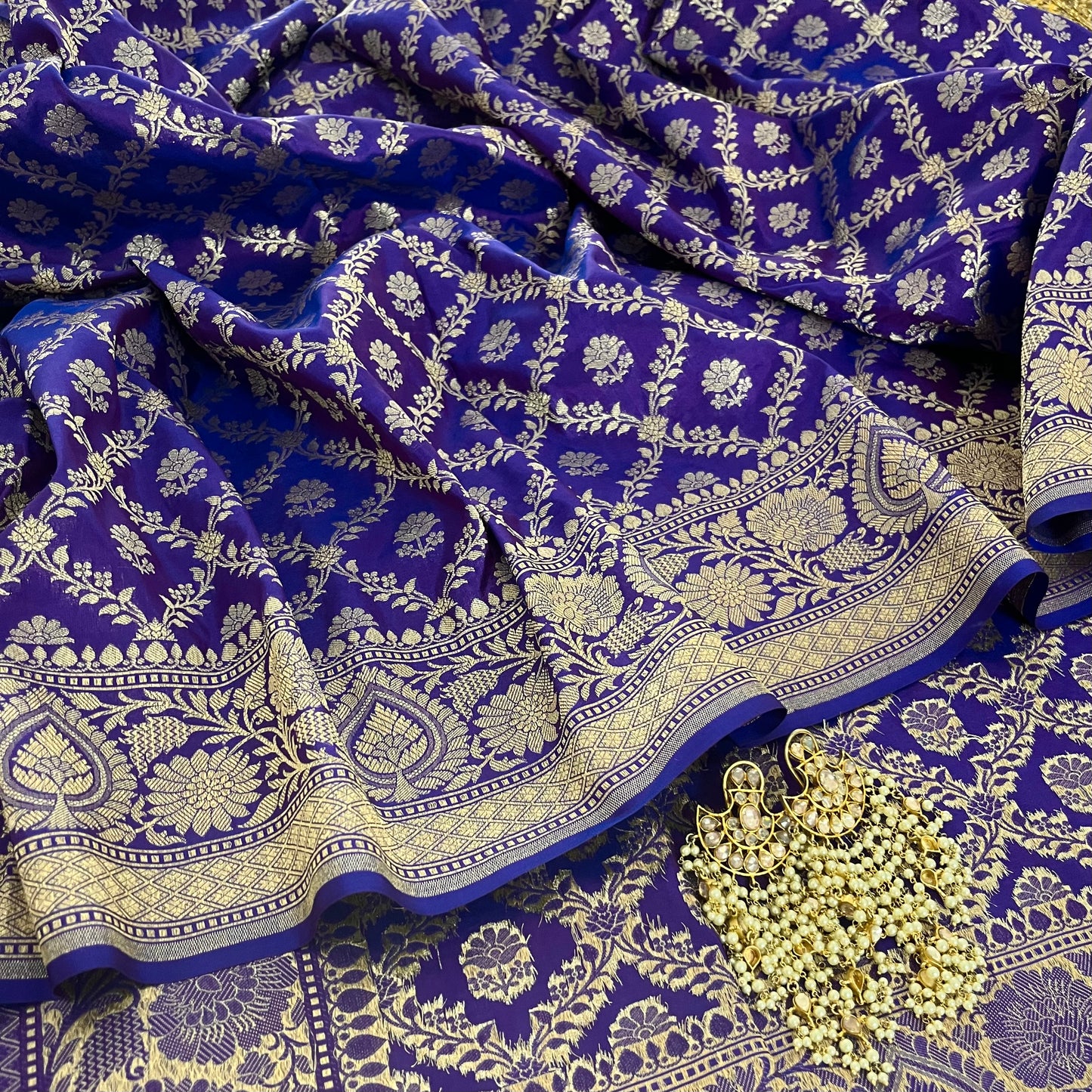 Dark Purple Banarasi silk saree with zari jaal work all over
