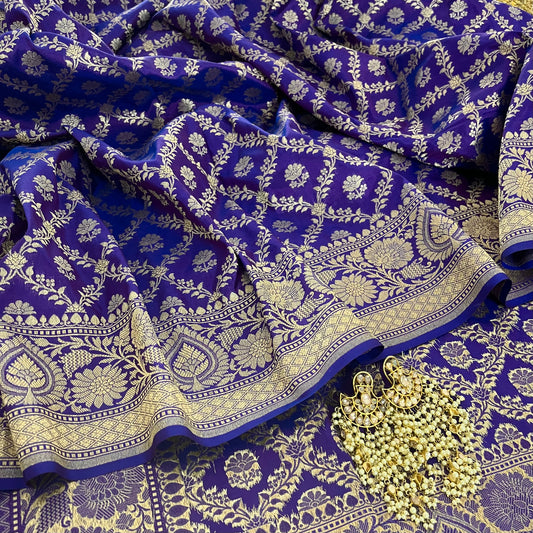 Dark Purple Banarasi silk saree with zari jaal work all over