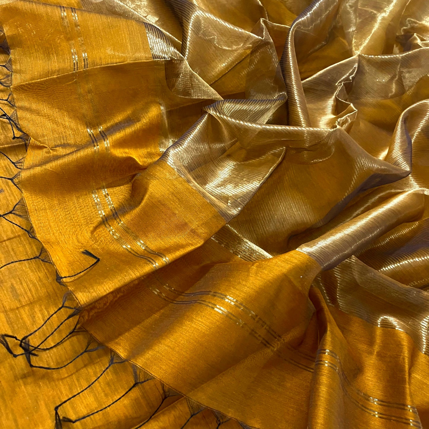 Mustard and gold maheshwari saree with zari border